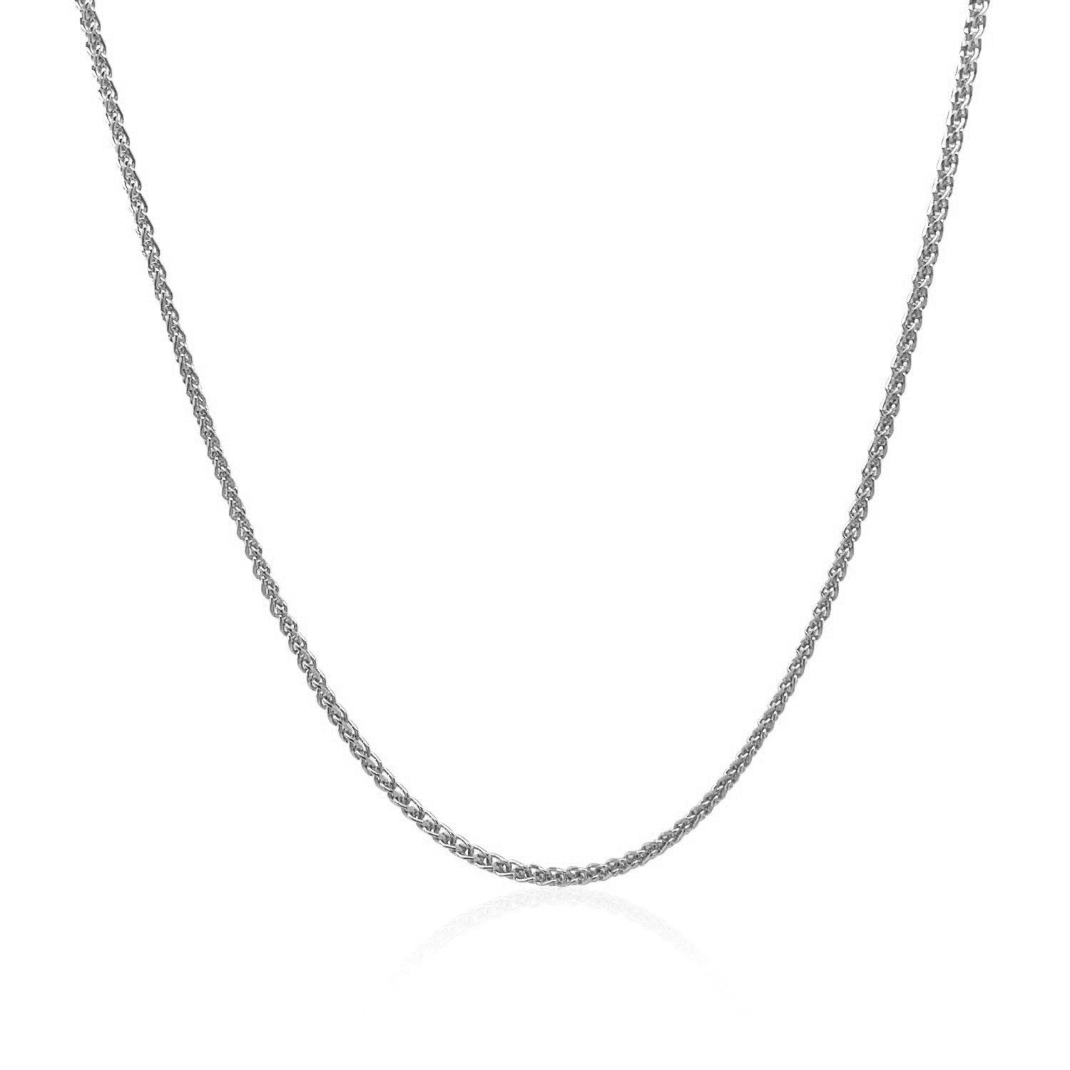 14k White Gold Diamond Cut Round Wheat Chain (1.20 mm) in a sleek high-contrast midnight luxury editorial style